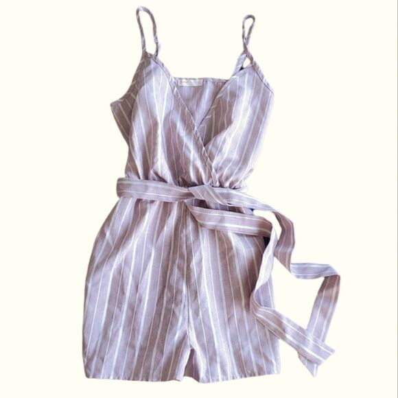 Romwe Surplice Cami Romper Pink Stripe - Picture 4 of 9